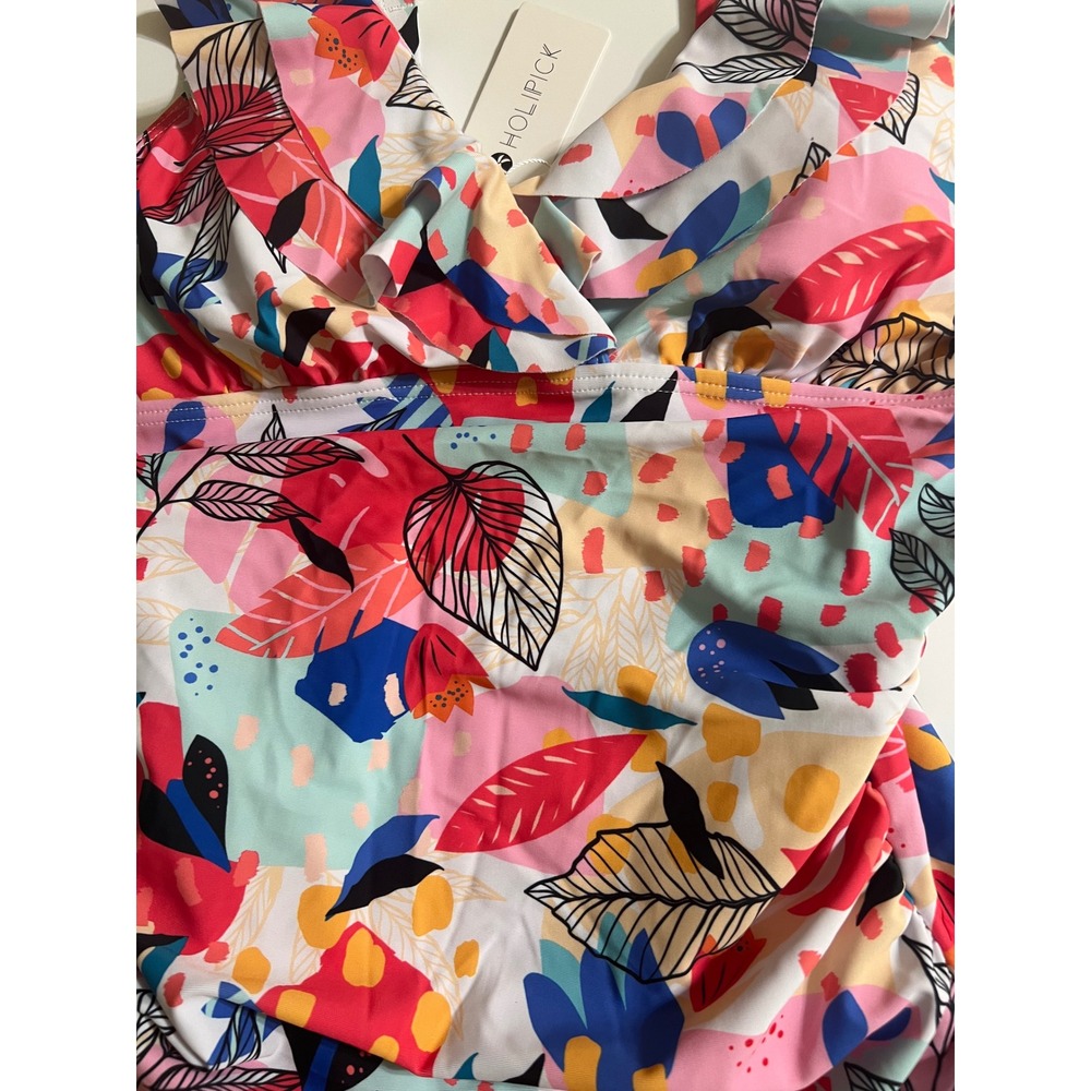 Holipick Womens Tropical Floral Ruffle One Piece Swimsuit Multicolor Size L NWT